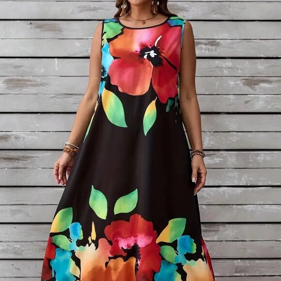 Women's Plus Size Floral Print Long Maxi Summer Holiday Beach Tank Dress 18W - Picture 5 of 6